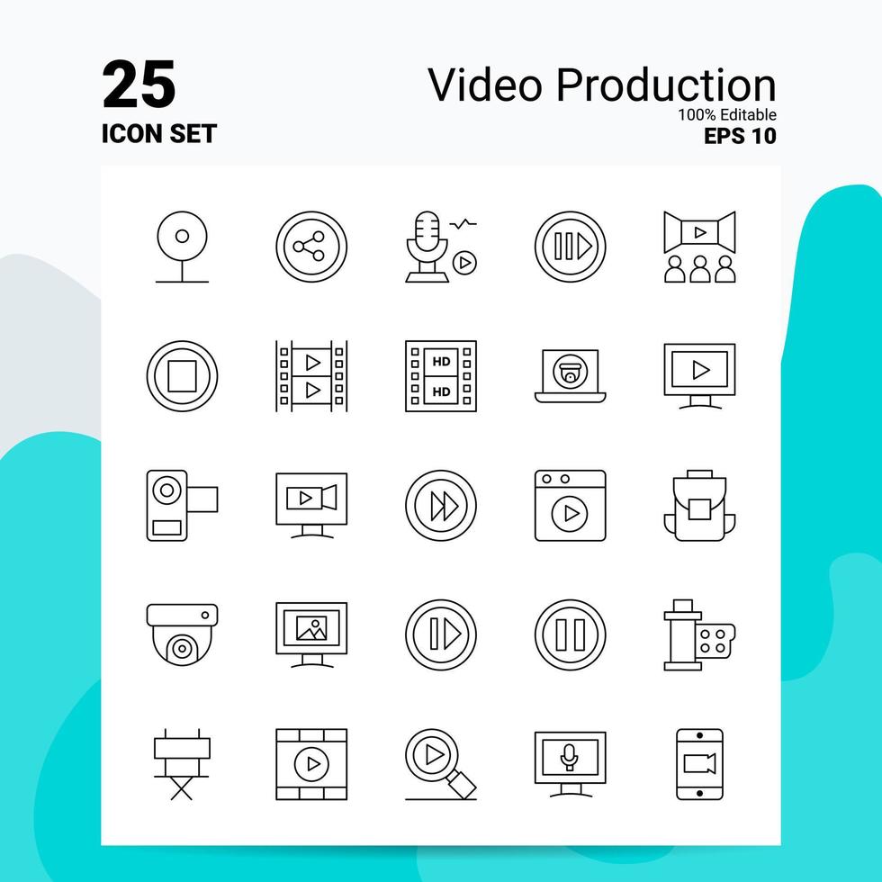 25 Video Production Icon Set 100 Editable EPS 10 Files Business Logo Concept Ideas Line icon design vector