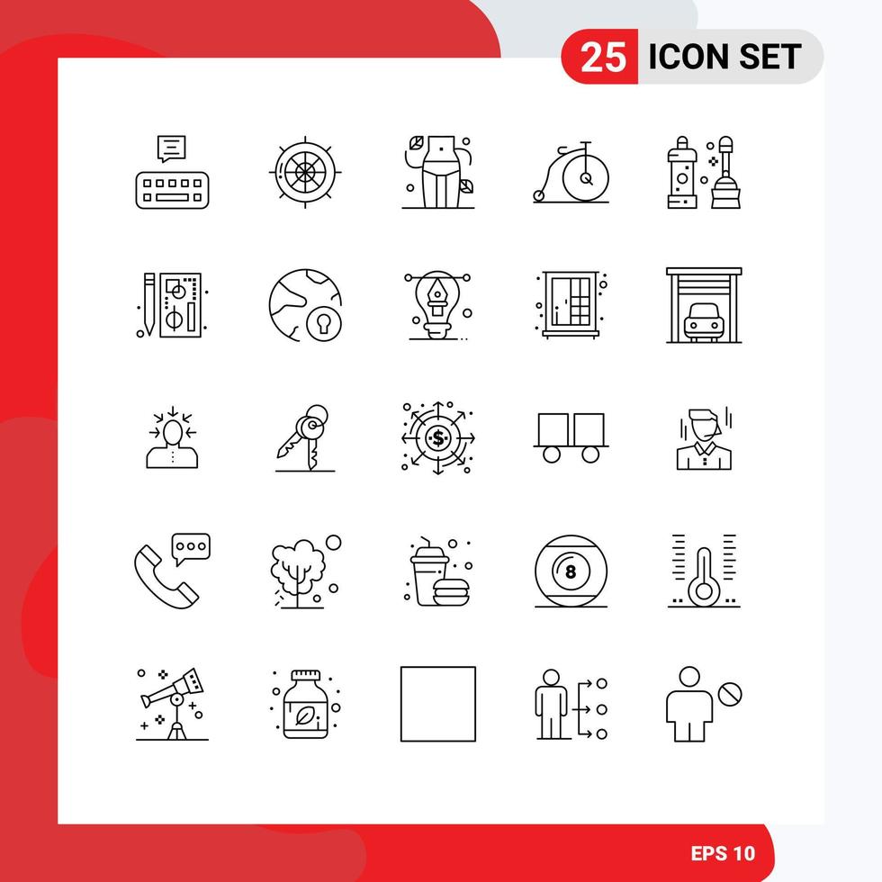 Set of 25 Modern UI Icons Symbols Signs for cleaner vehicle diet transportation bike Editable Vector Design Elements