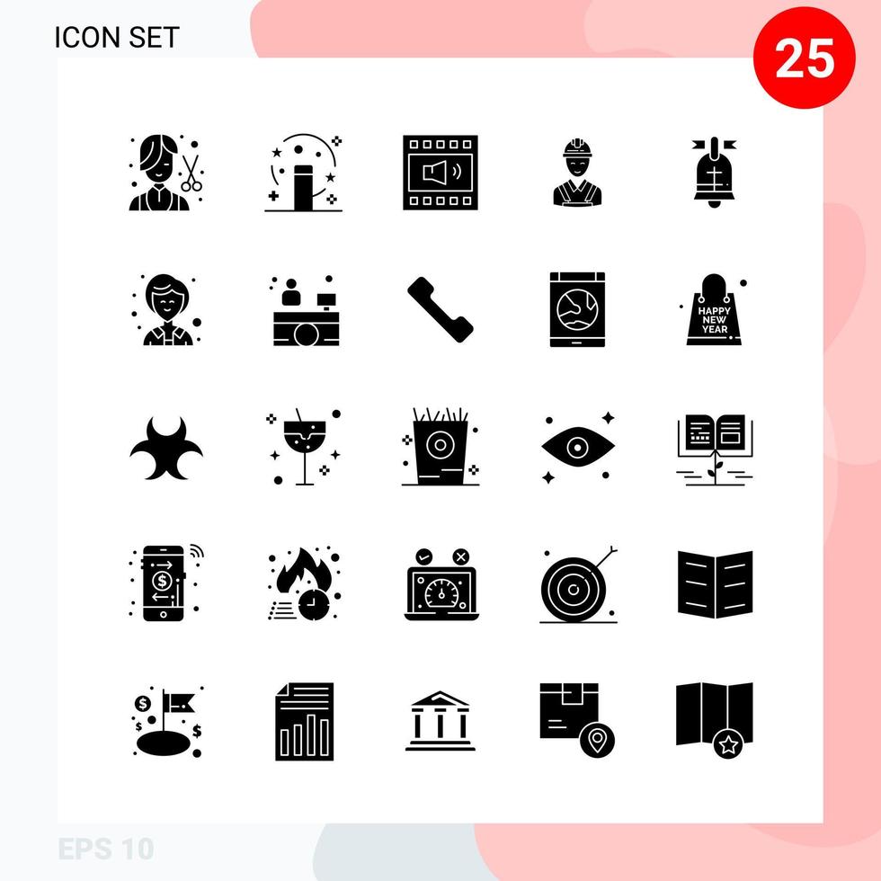 paquete vectorial de 25 iconos en estilo sólido. paquete de glifos creativos aislado en fondo blanco para web y móvil. vector