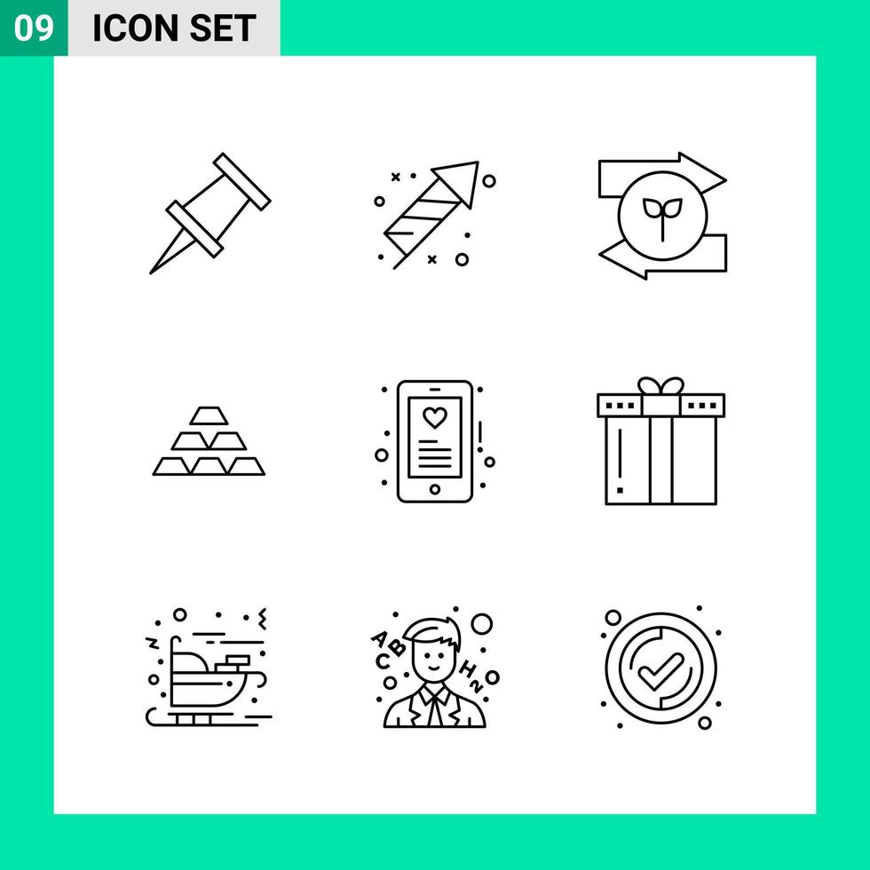 Pack of 9 Line Style Icon Set. Outline Symbols for print. Creative Signs Isolated on White Background. 9 Icon Set. vector