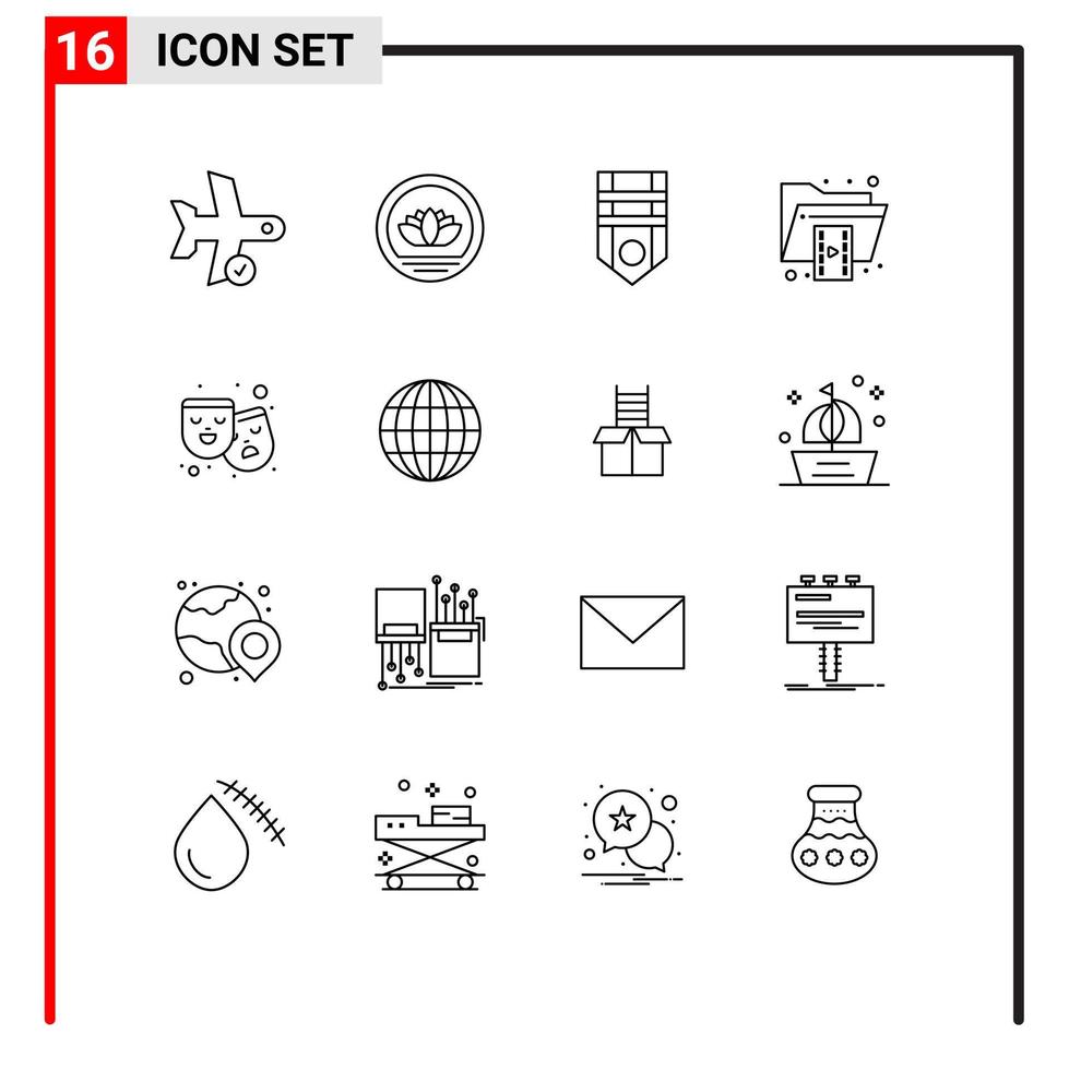 Outline Pack of 16 Universal Symbols of video folder coins file stripe Editable Vector Design Elements
