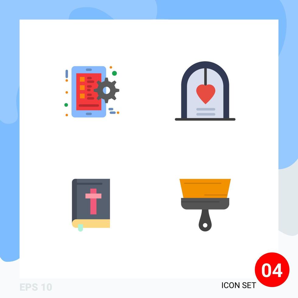 paquete de interfaz de usuario de 4 iconos planos básicos de engranaje biblia teléfono inteligente amor pascua elementos de diseño vectorial editables vector