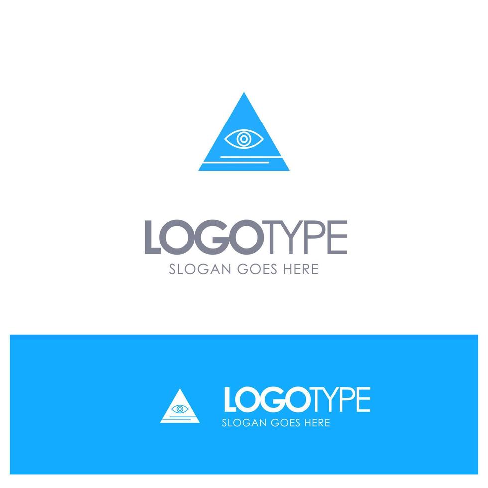 Eye Illuminati Pyramid Triangle Blue Solid Logo with place for tagline vector