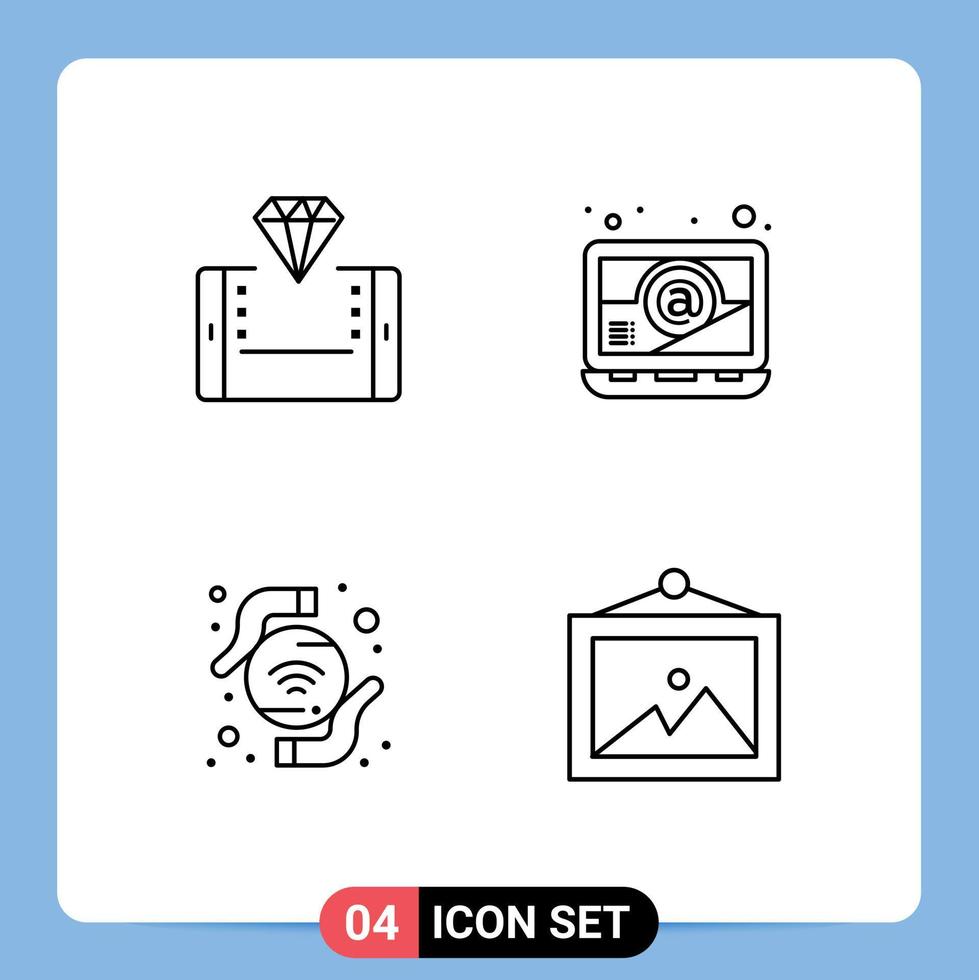 Group of 4 Modern Filledline Flat Colors Set for mobile wifi shopping email photo Editable Vector Design Elements