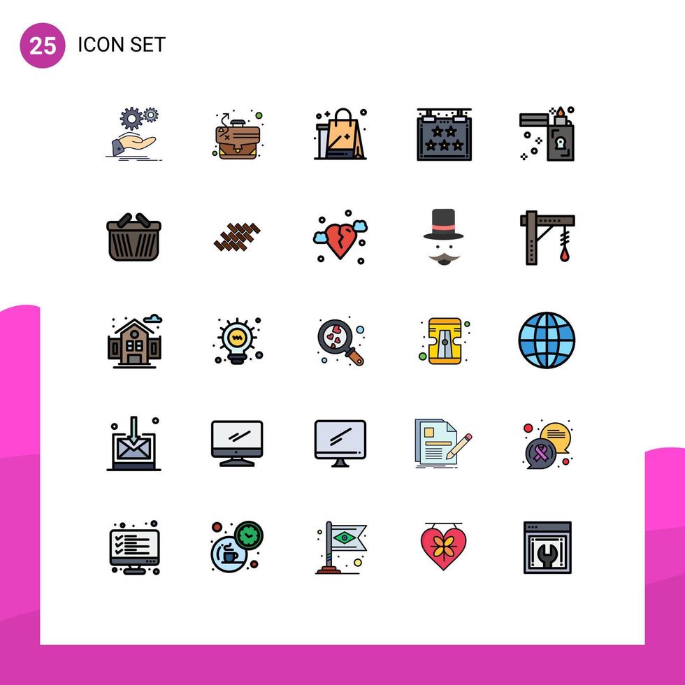 25 Filled line Flat Color concept for Websites Mobile and Apps star hotel case five cloths Editable Vector Design Elements