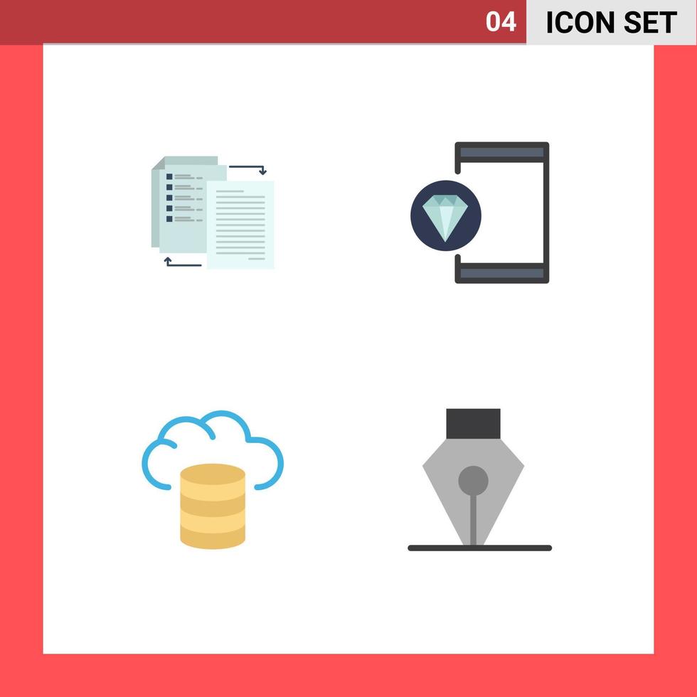 paquete de iconos planos de 4 símbolos universales de programación de archivos elementos de diseño de vectores editables en la nube de codificación wlan