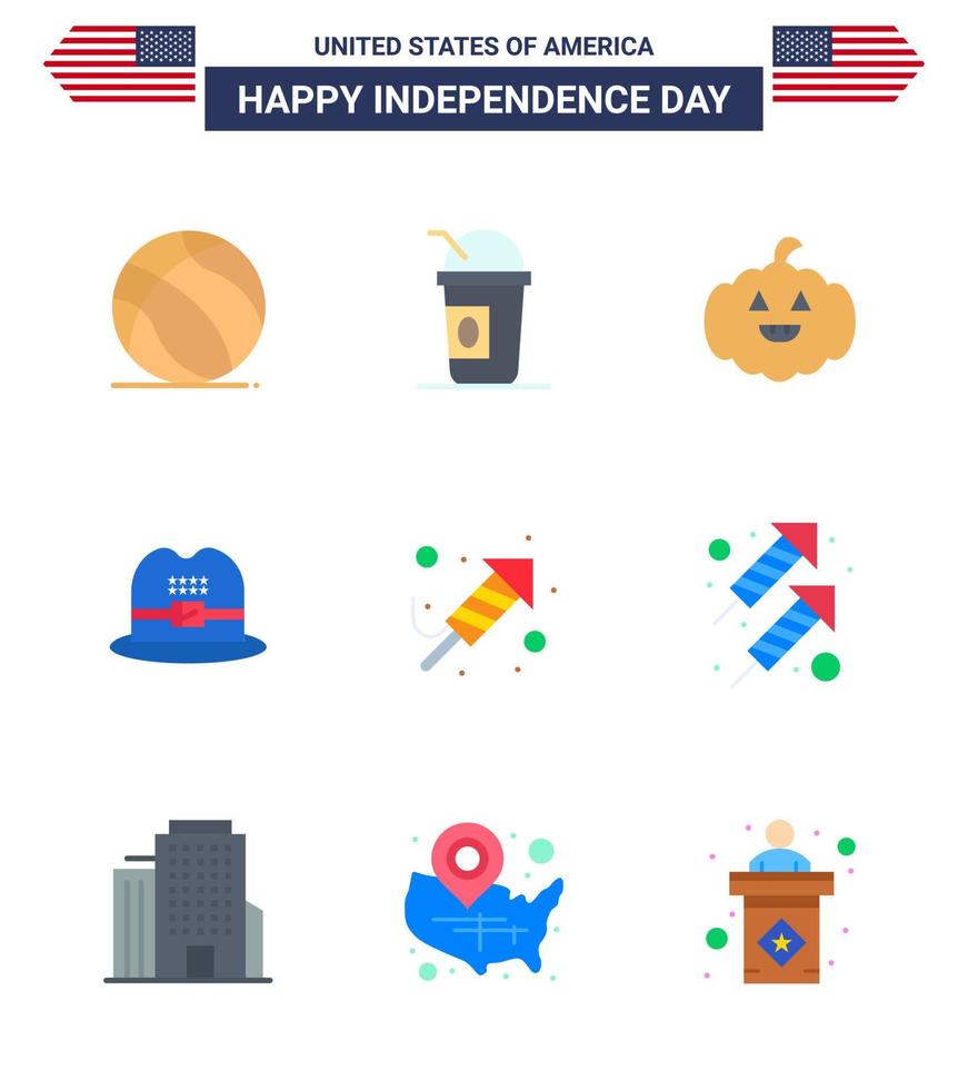 9 Creative USA Icons Modern Independence Signs and 4th July Symbols of day religion pumkin fire work cap Editable USA Day Vector Design Elements