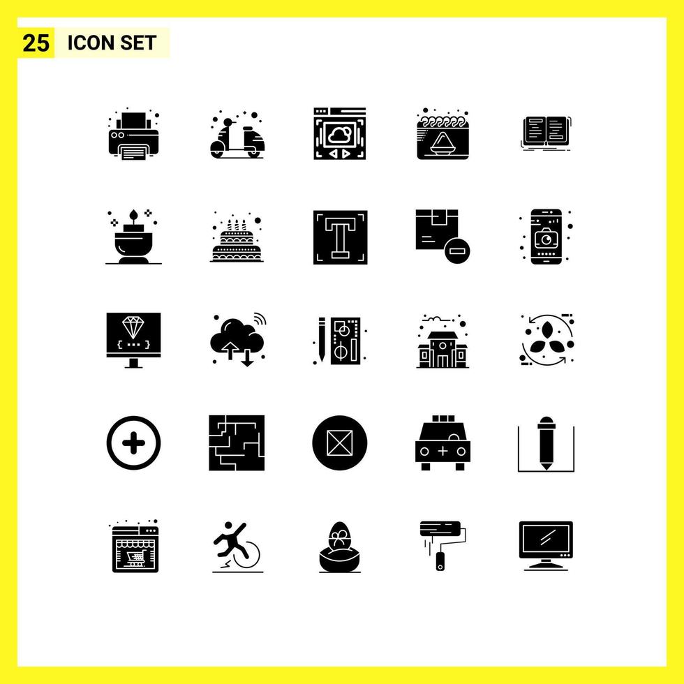 Modern Set of 25 Solid Glyphs Pictograph of novel party summer powder calendar Editable Vector Design Elements