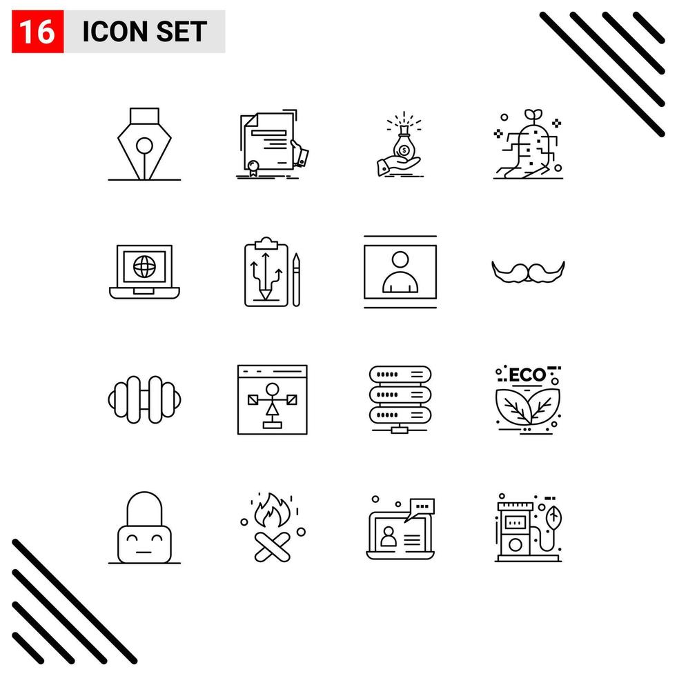 Pictogram Set of 16 Simple Outlines of ginseng savings dollar investment capital Editable Vector Design Elements