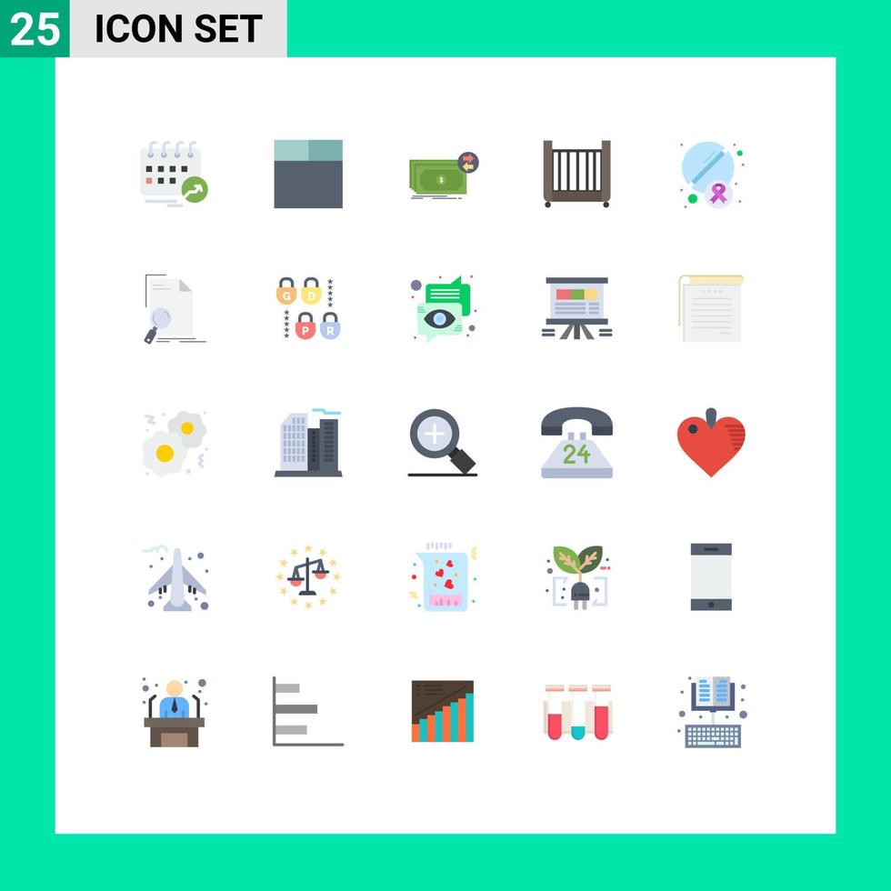 paquete de 25 signos y símbolos de colores planos modernos para medios de impresión web, como elementos de diseño de vectores editables para bebés móviles en efectivo de juguete de tableta