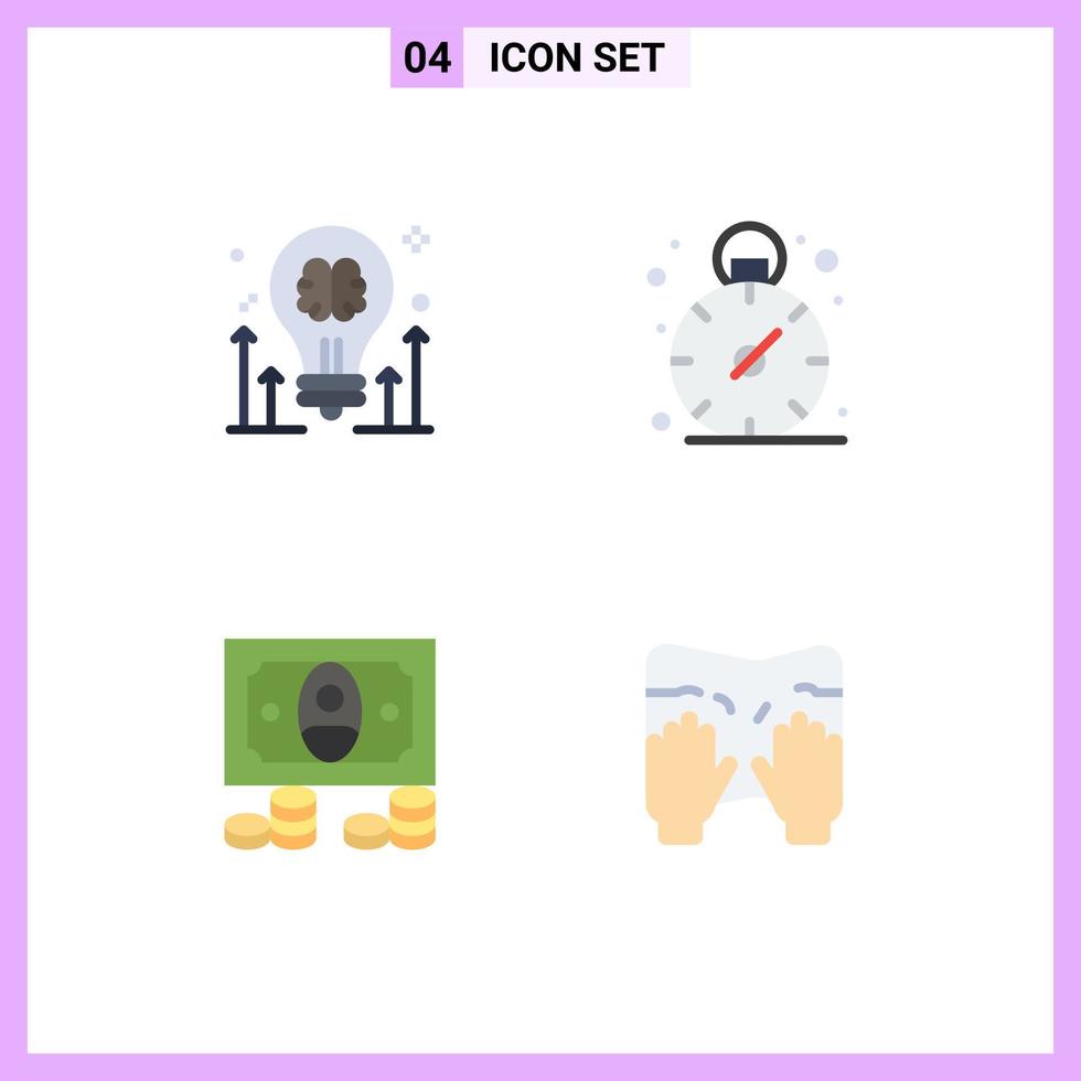 4 paquete de iconos planos de interfaz de usuario de signos y símbolos modernos de monedas cerebrales gestión de ideas masaje elementos de diseño vectorial editables vector