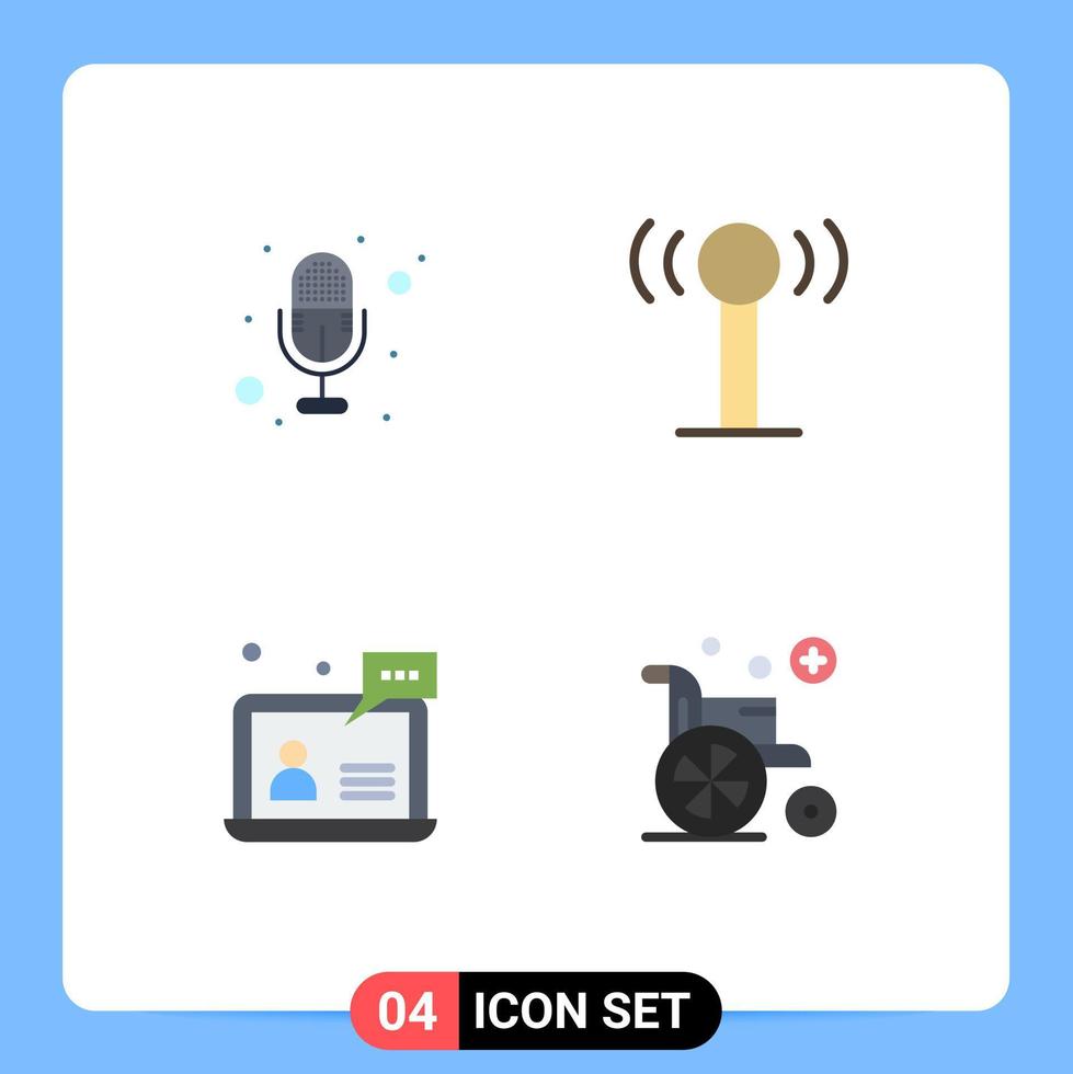 4 Universal Flat Icons Set for Web and Mobile Applications mic customer service support medical Editable Vector Design Elements