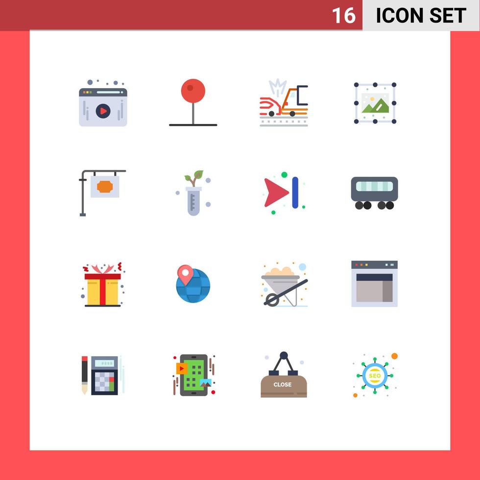 16 Thematic Vector Flat Colors and Editable Symbols of street sign car image process Editable Pack of Creative Vector Design Elements