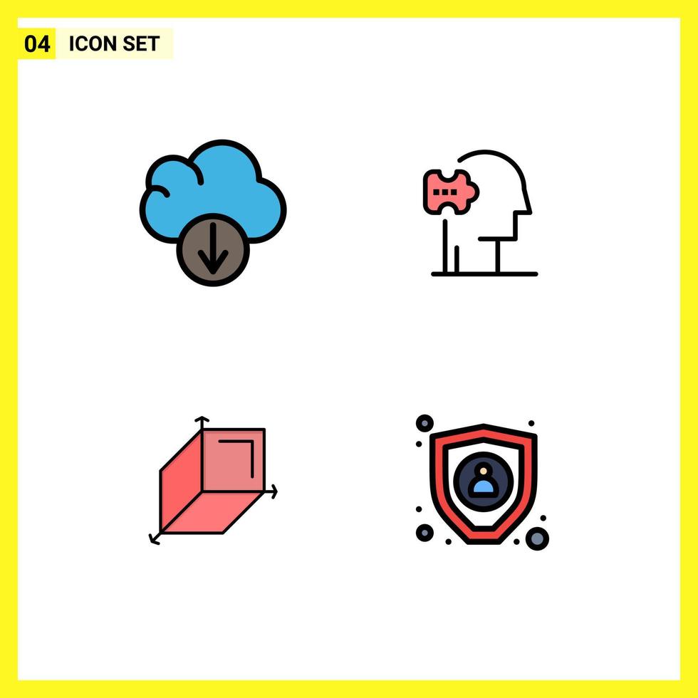Pictogram Set of 4 Simple Filledline Flat Colors of cloud design psychiatry solutions encryption Editable Vector Design Elements