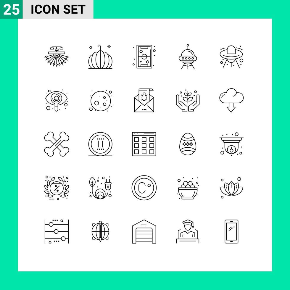 Mobile Interface Line Set of 25 Pictograms of rocket space vegetable space ship play Editable Vector Design Elements