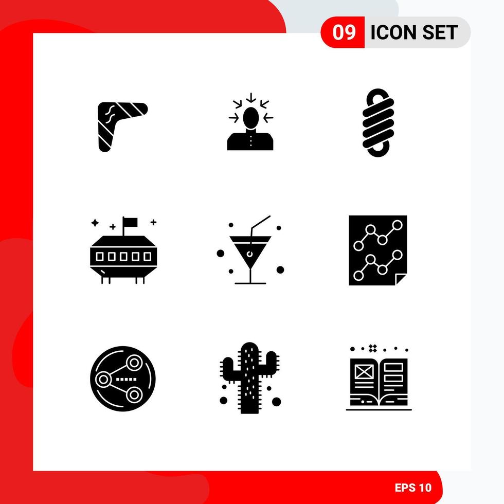 9 Universal Solid Glyph Signs Symbols of drink space criticism astronomy spring Editable Vector Design Elements