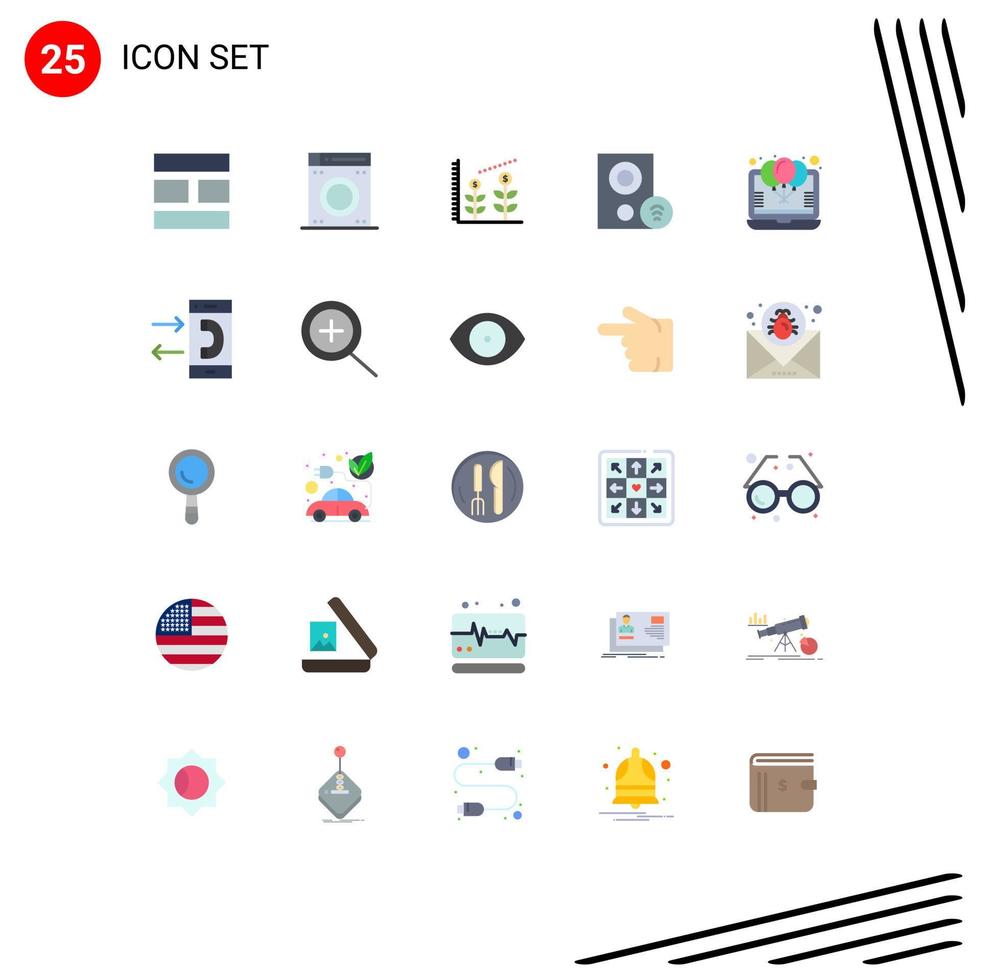 User Interface Pack of 25 Basic Flat Colors of offer balloon investment signal gadget Editable Vector Design Elements