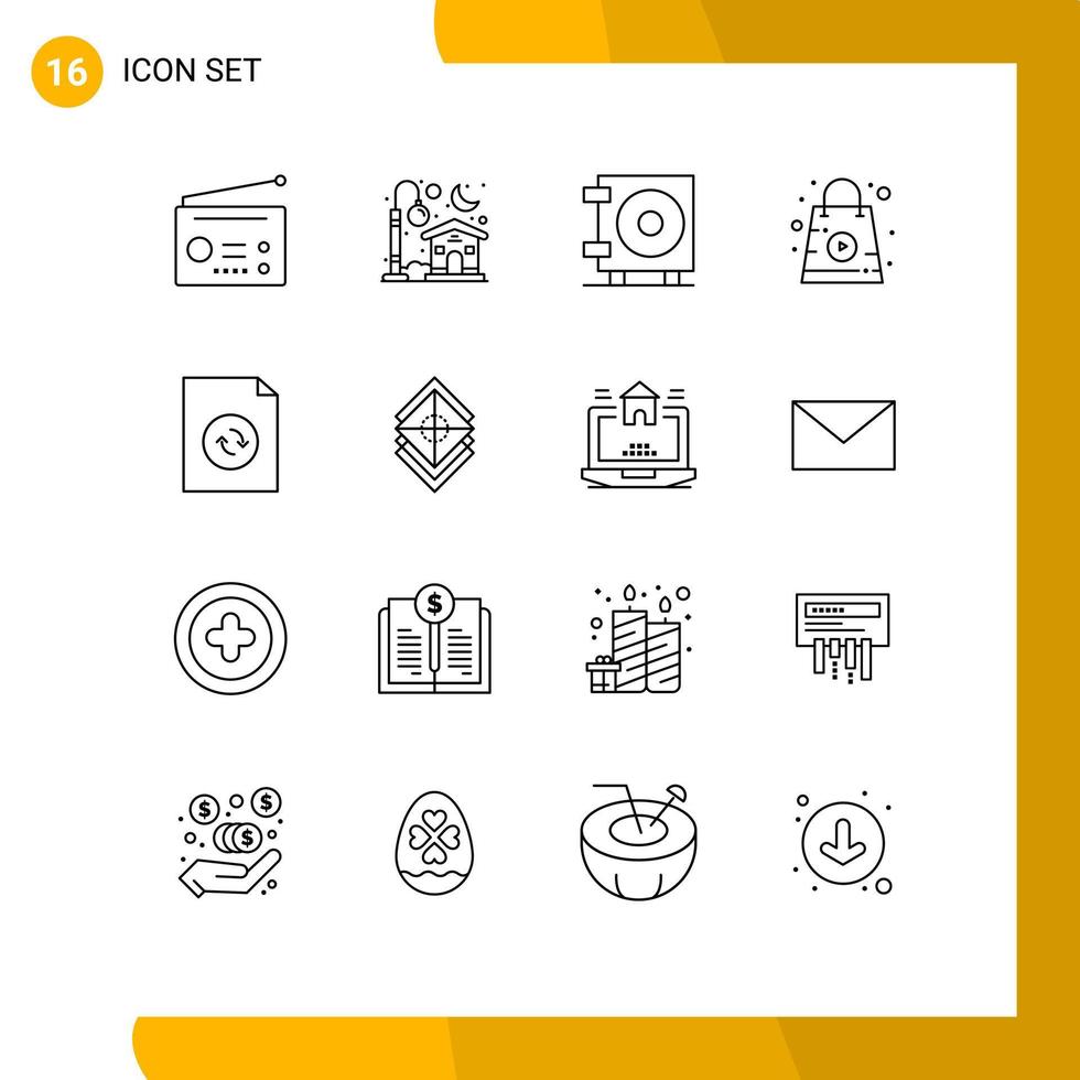 Pictogram Set of 16 Simple Outlines of sync document cash bag shopping Editable Vector Design Elements