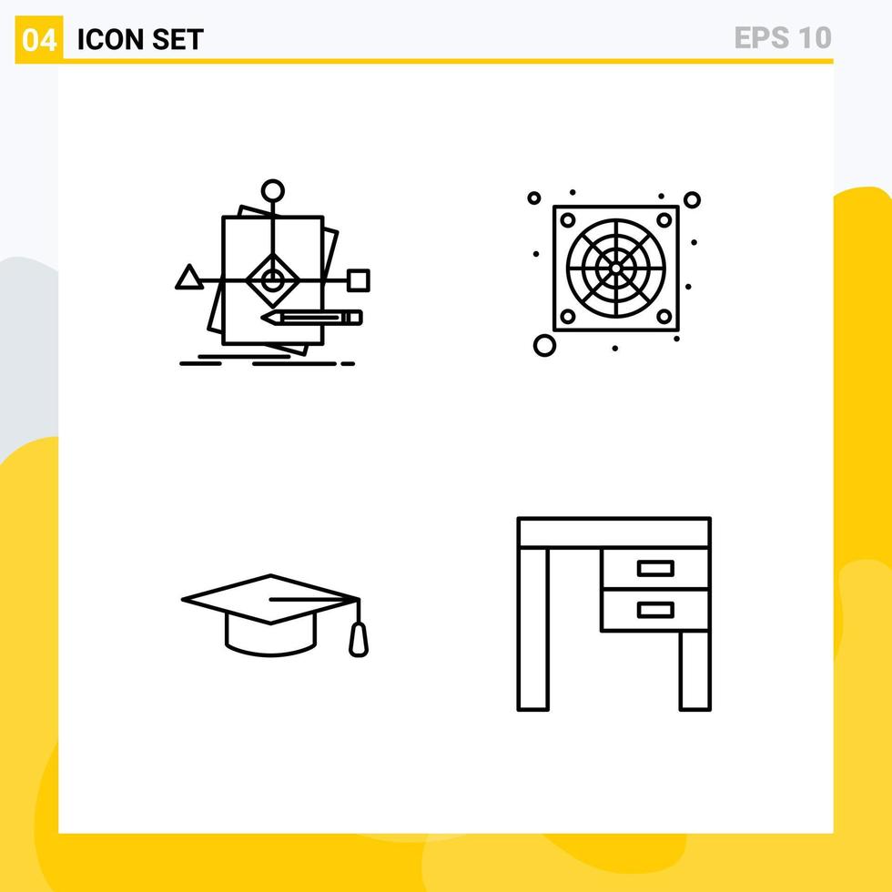 paquete de interfaz de usuario de 4 colores planos básicos de línea rellena de patrón de educación de algoritmo elementos de diseño de vector editables de decoración más fría