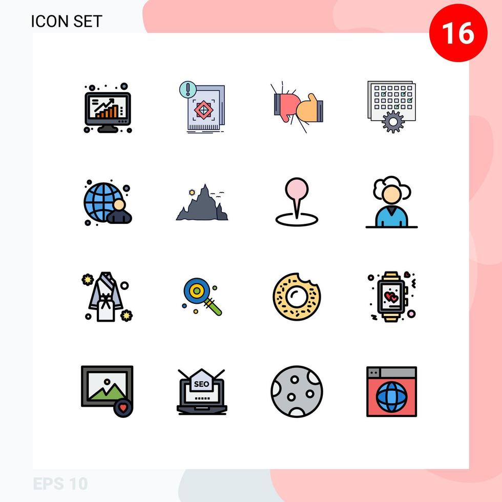 16 Universal Flat Color Filled Lines Set for Web and Mobile Applications processing event information gloves competition Editable Creative Vector Design Elements
