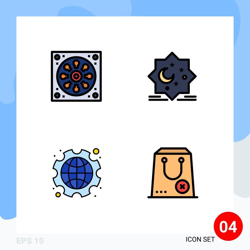 Group of 4 Filledline Flat Colors Signs and Symbols for bathroom international toilet star gear Editable Vector Design Elements