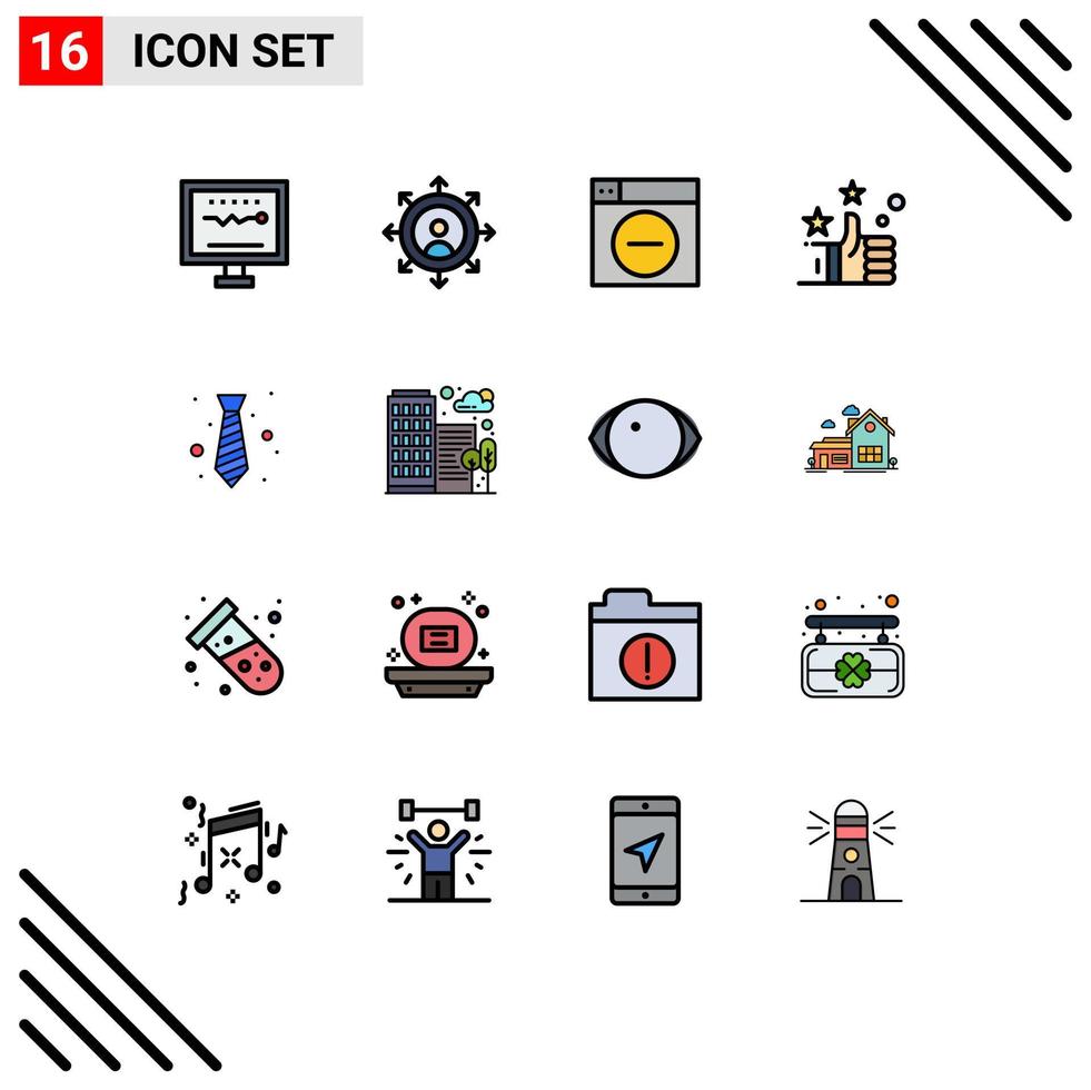 Pictogram Set of 16 Simple Flat Color Filled Lines of wear dress web like favorites Editable Creative Vector Design Elements