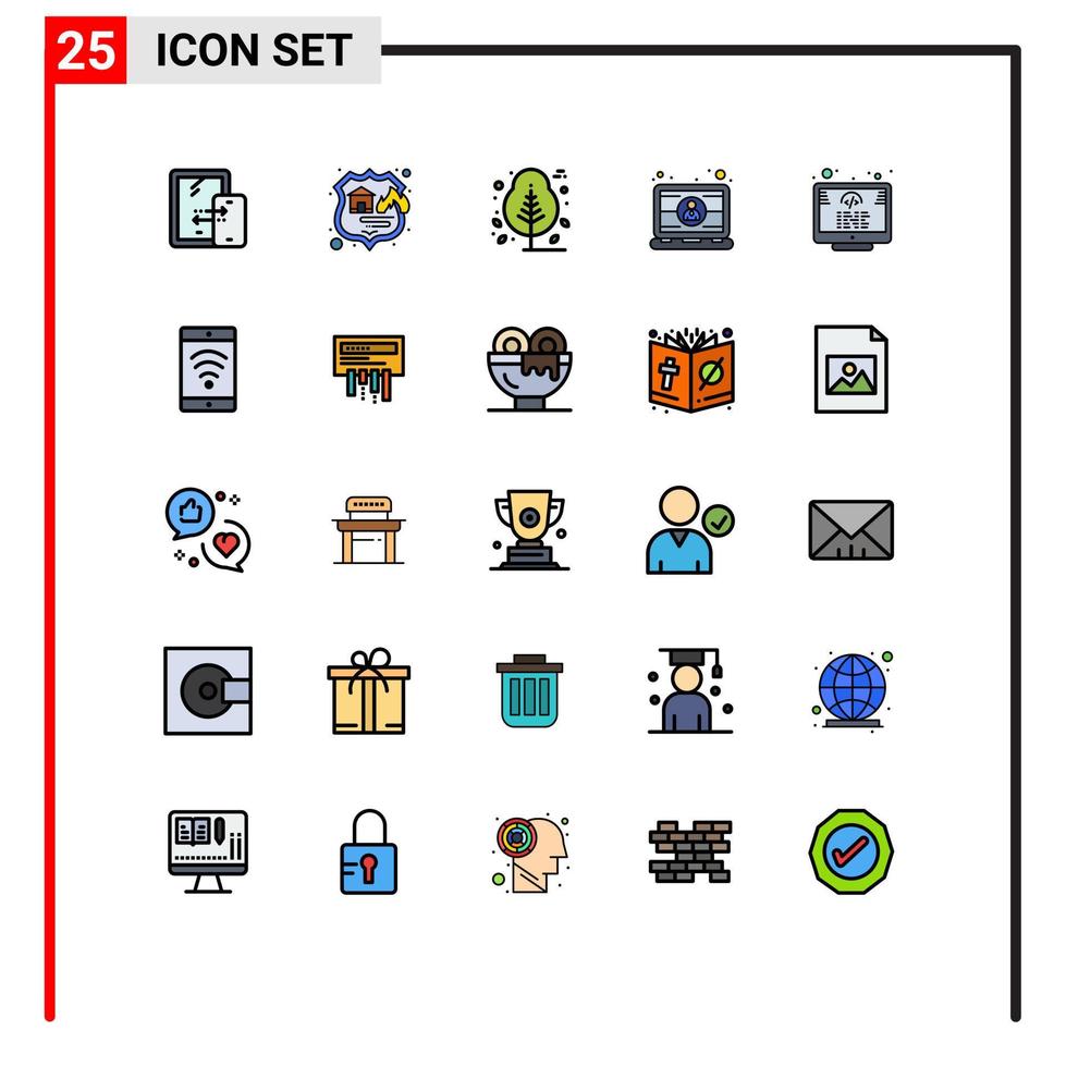 25 User Interface Filled line Flat Color Pack of modern Signs and Symbols of code laptop thanks day engineer computer Editable Vector Design Elements