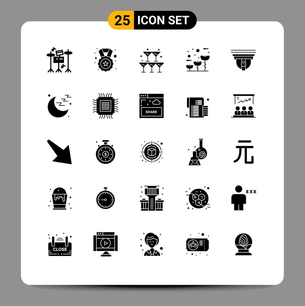 25 User Interface Solid Glyph Pack of modern Signs and Symbols of secure camera love growth friendly Editable Vector Design Elements