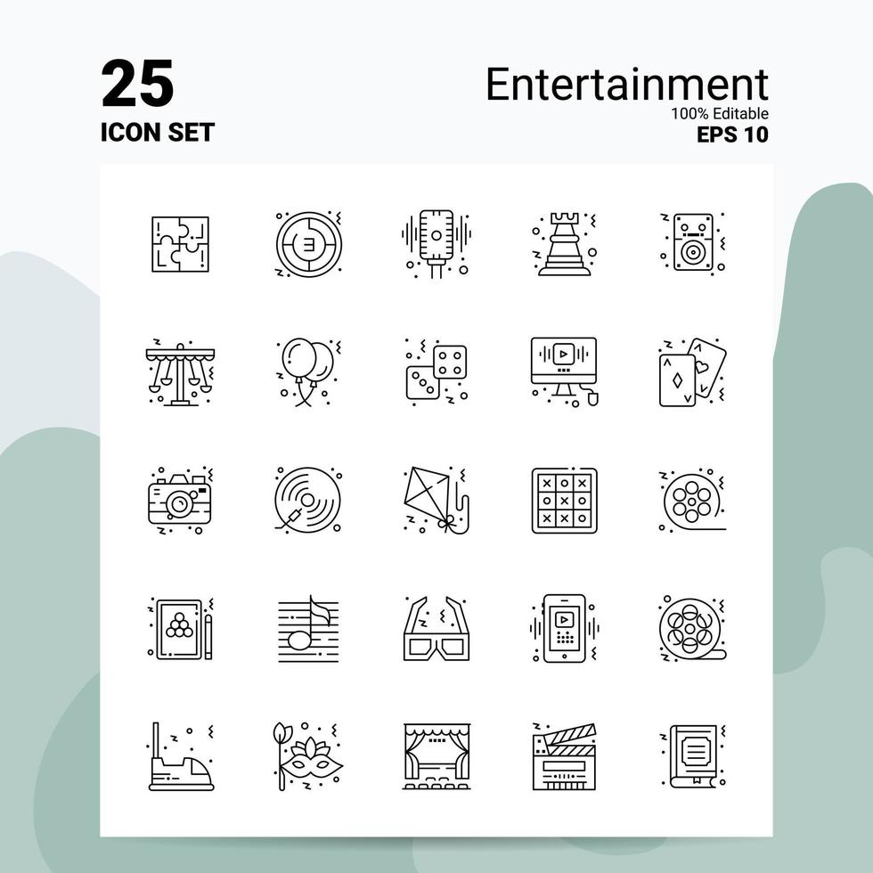 25 conjunto de iconos de entretenimiento 100 archivos eps 10 editables concepto de logotipo de empresa ideas diseño de icono de línea vector