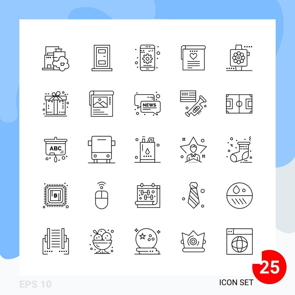 paquete moderno de 25 iconos. símbolos de contorno de línea aislados en fondo blanco para el diseño de sitios web vector