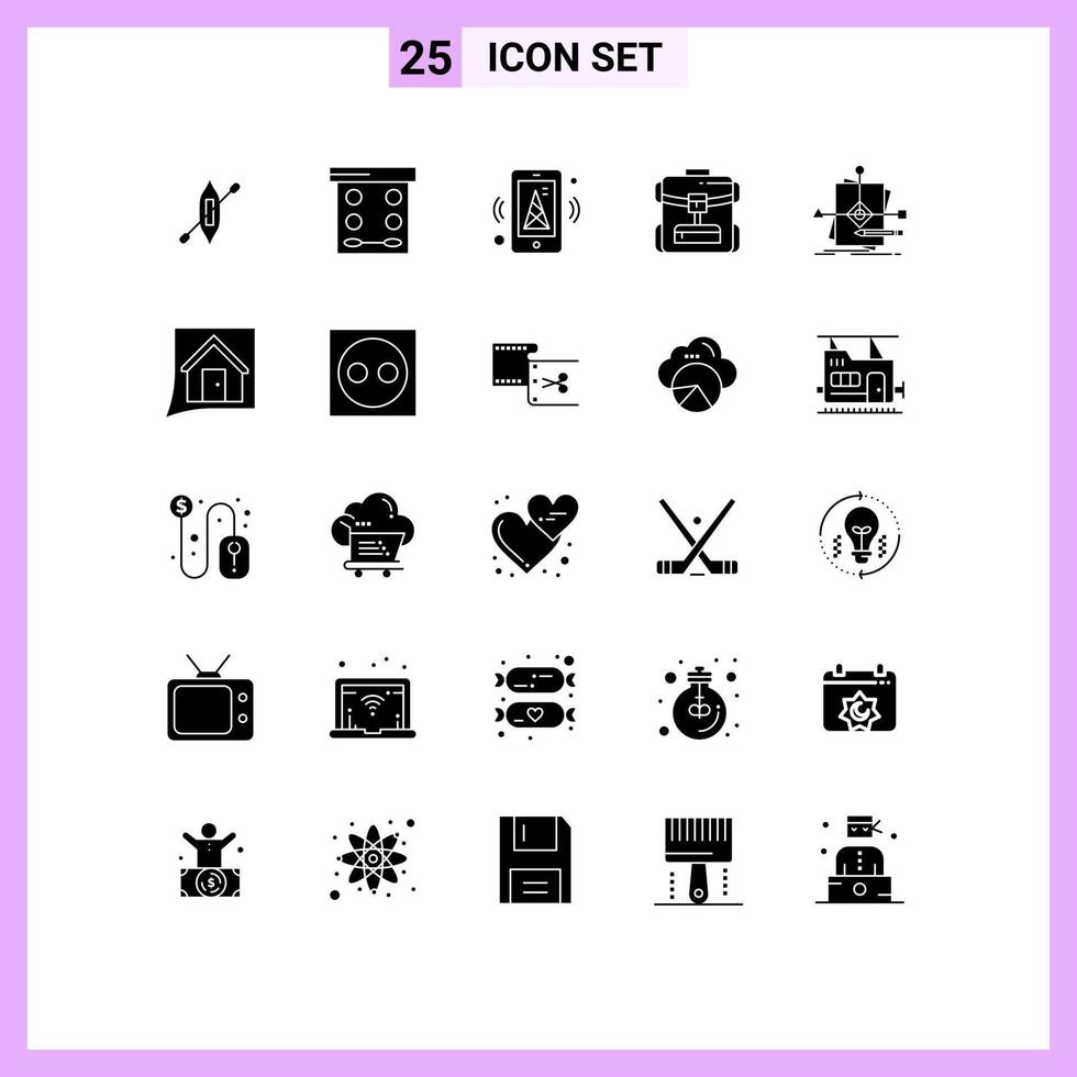 Group of 25 Modern Solid Glyphs Set for business hotel internet service bag Editable Vector Design Elements