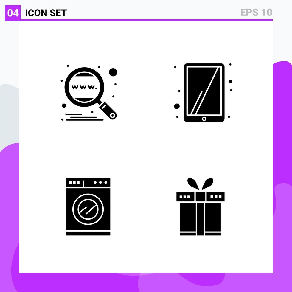 Set of 4 icons in solid style. Creative Glyph Symbols for Website Design and Mobile Apps. Simple Solid Icon Sign Isolated on White Background. 4 Icons. vector