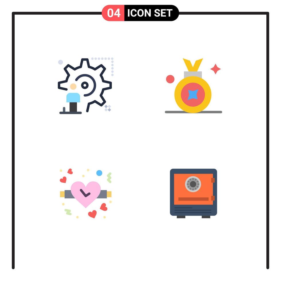 4 paquete de iconos planos de interfaz de usuario de signos y símbolos modernos de configuración de elementos de diseño de vector editables de reloj de insignia de premio de hombre de amor