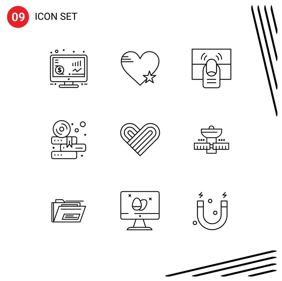 9 Universal Outlines Set for Web and Mobile Applications cd education favorite books one Editable Vector Design Elements