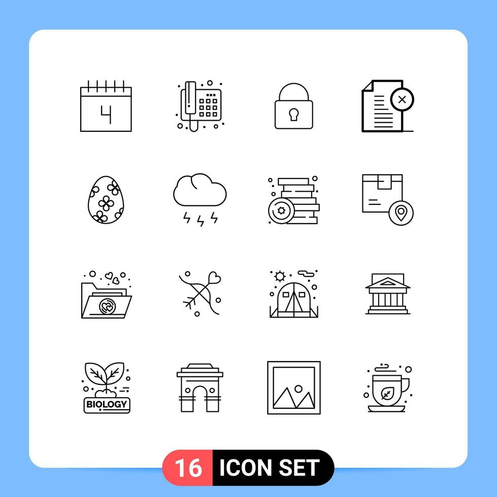 Modern Set of 16 Outlines Pictograph of decoration document lock delete note delete Editable Vector Design Elements