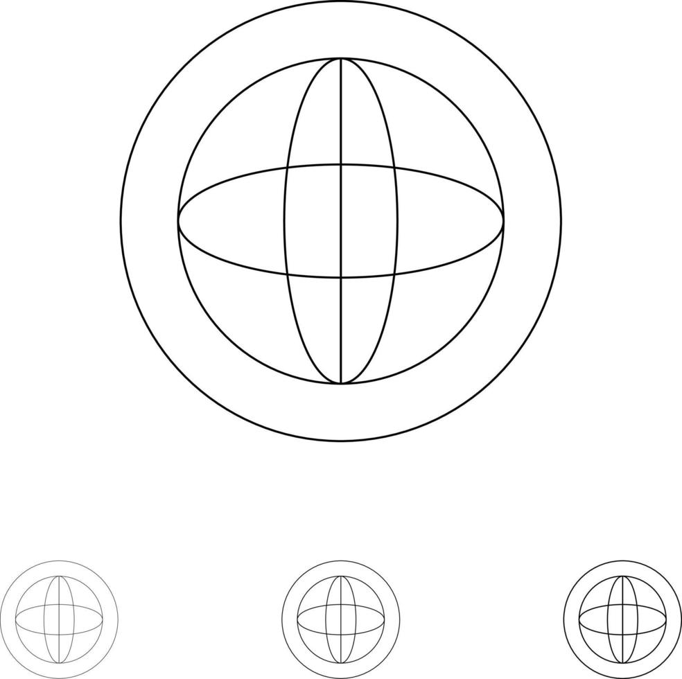 Center Communication Global Help Support Bold and thin black line icon set vector