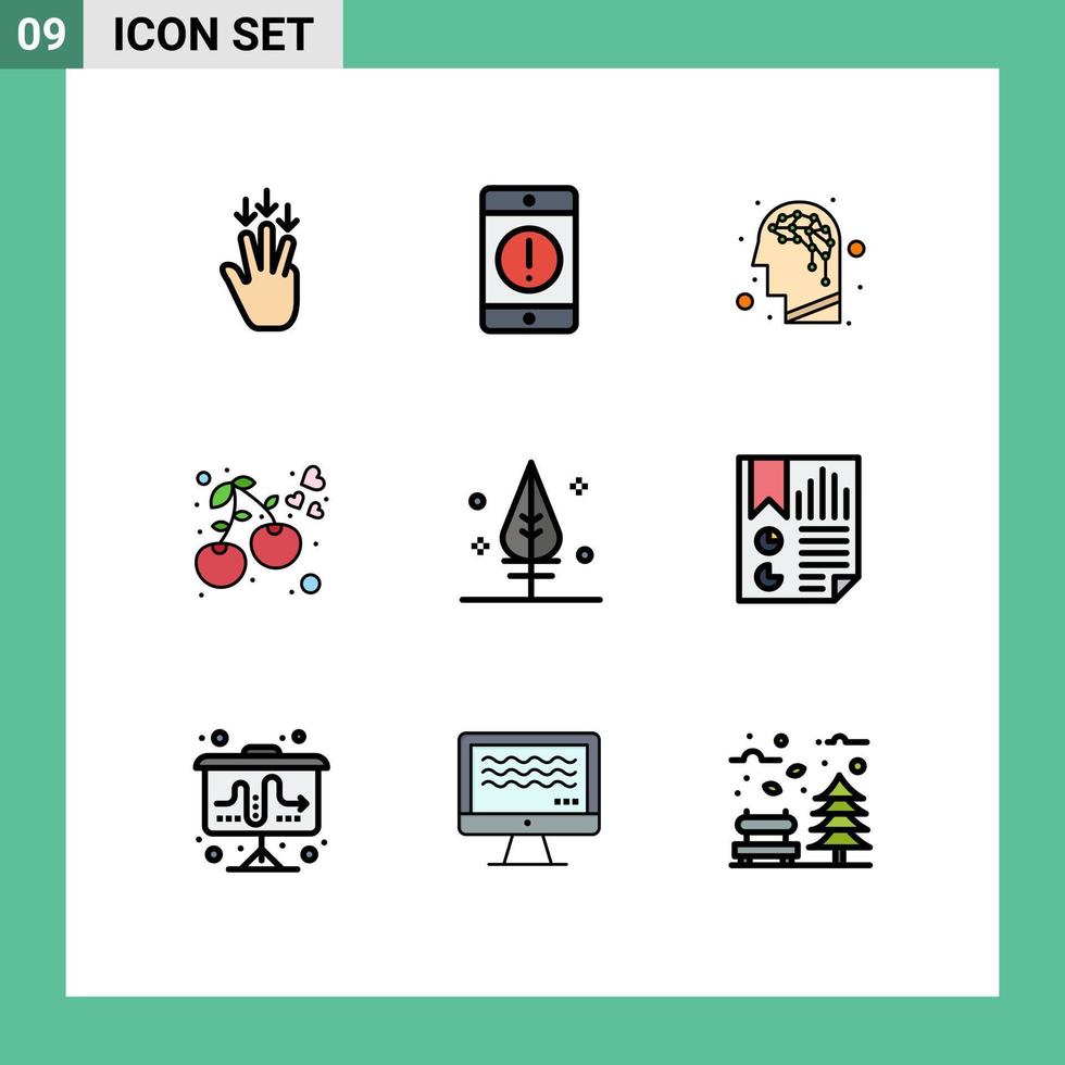 Set of 9 Modern UI Icons Symbols Signs for thanks food phone cherry heart Editable Vector Design Elements