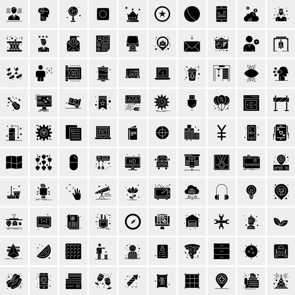 Set of 100 Business Solid Glyph icons vector