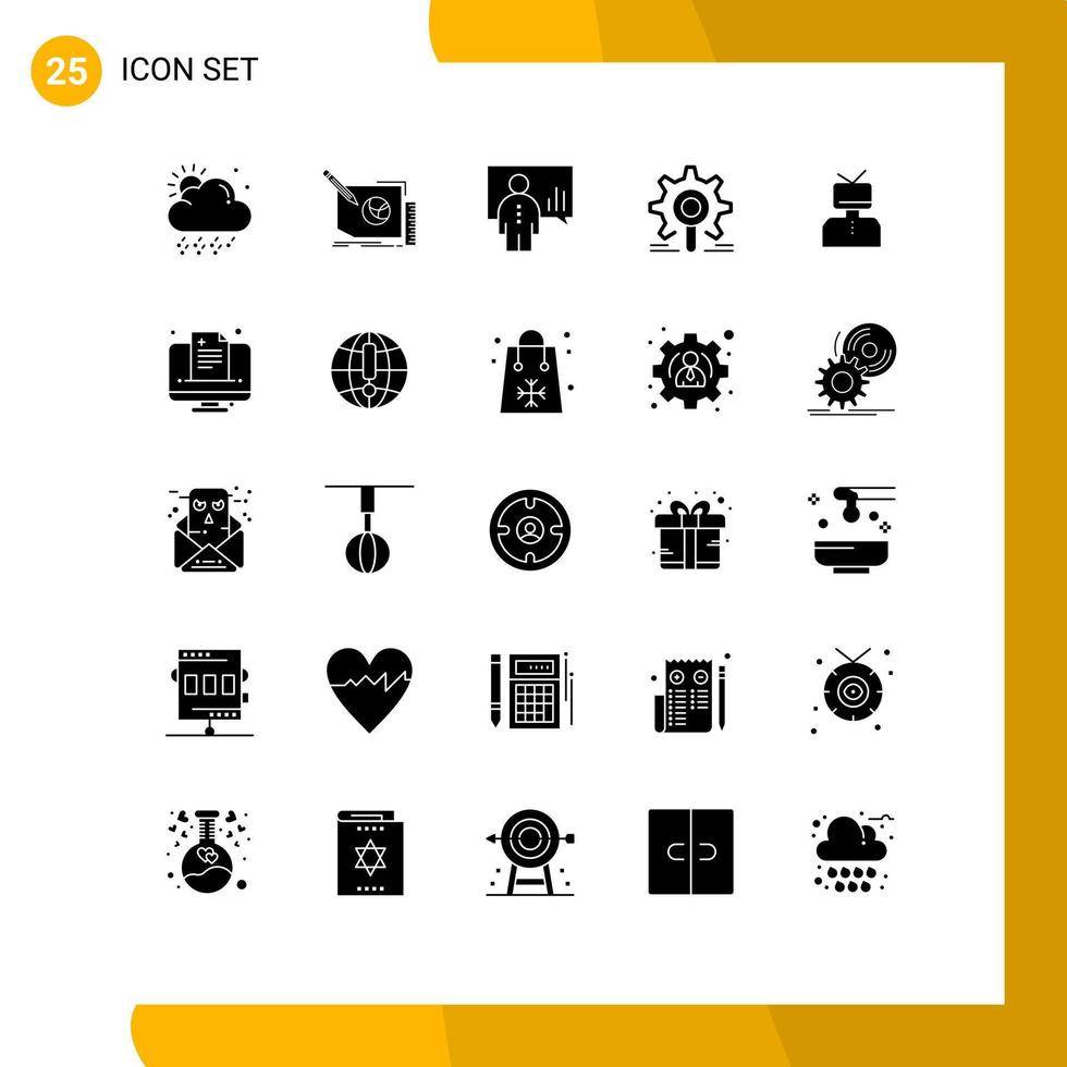 25 iconos creativos, signos y símbolos modernos de configuración, análisis de búsqueda, presentación de engranajes, elementos de diseño vectorial editables vector