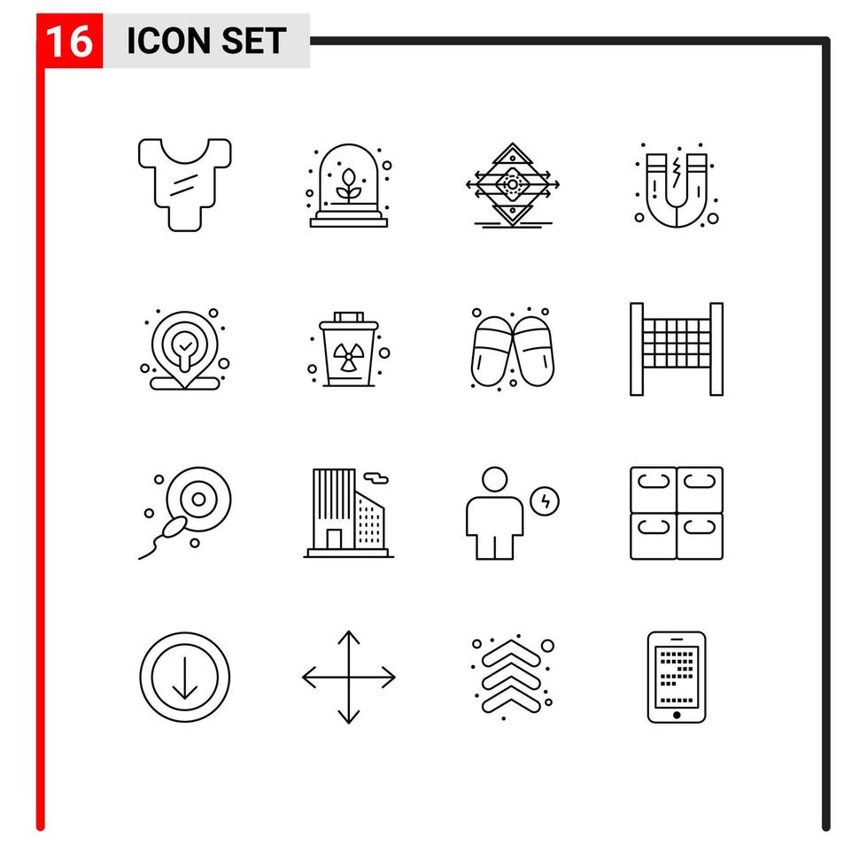 Modern Set of 16 Outlines and symbols such as environment location road web magnet Editable Vector Design Elements