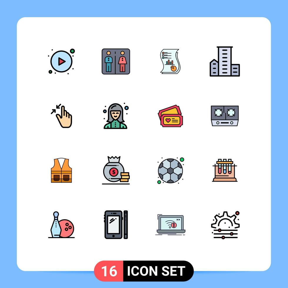conjunto de pictogramas de 16 líneas llenas de colores planos simples de elementos de diseño de vectores creativos editables en papel del distrito de análisis de viviendas