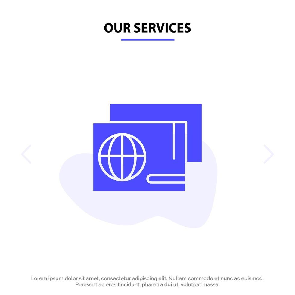 Our Services Identity Pass Passport Shopping Solid Glyph Icon Web card Template vector