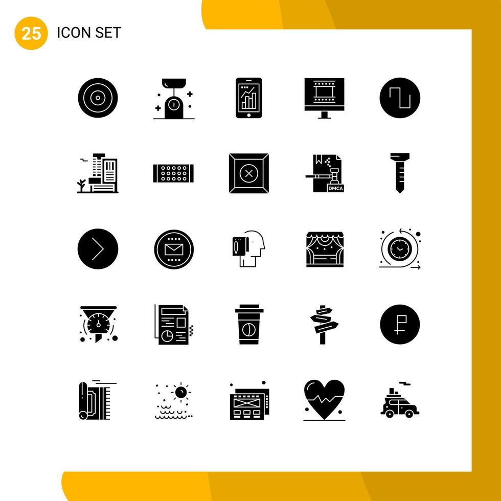 conjunto moderno de 25 glifos y símbolos sólidos, como marco de fotos de sonido, equilibrio de cocina, marco de fotos digital, elementos de diseño de vectores editables móviles