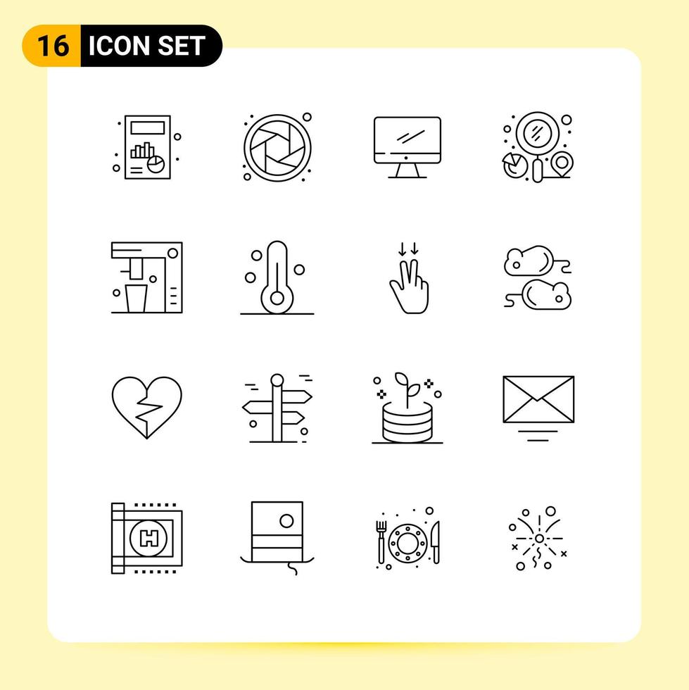 Outline Pack of 16 Universal Symbols of coffee maker search monitor location finder Editable Vector Design Elements
