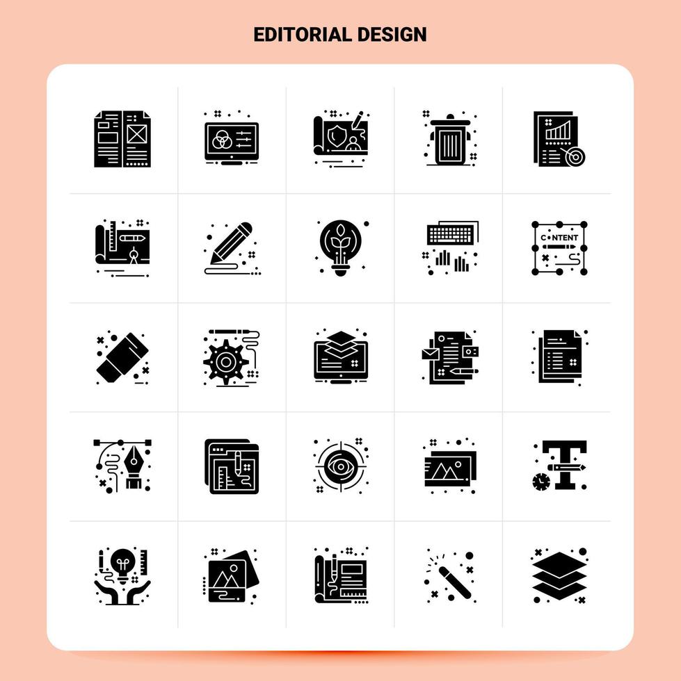 Solid 25 Editorial Design Icon set Vector Glyph Style Design Black Icons Set Web and Mobile Business ideas design Vector Illustration