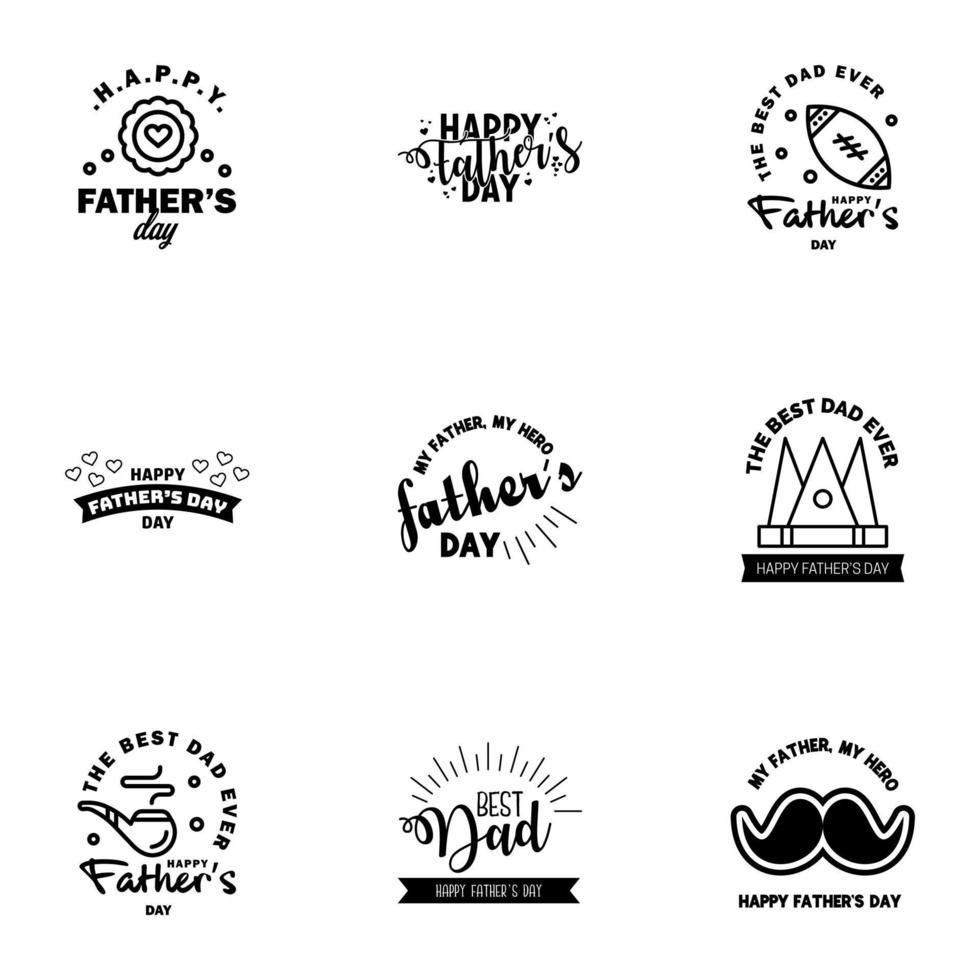 9 Black Happy Fathers Day Design Collection A set of twelve brown colored vintage style Fathers Day Designs on light background Editable Vector Design Elements