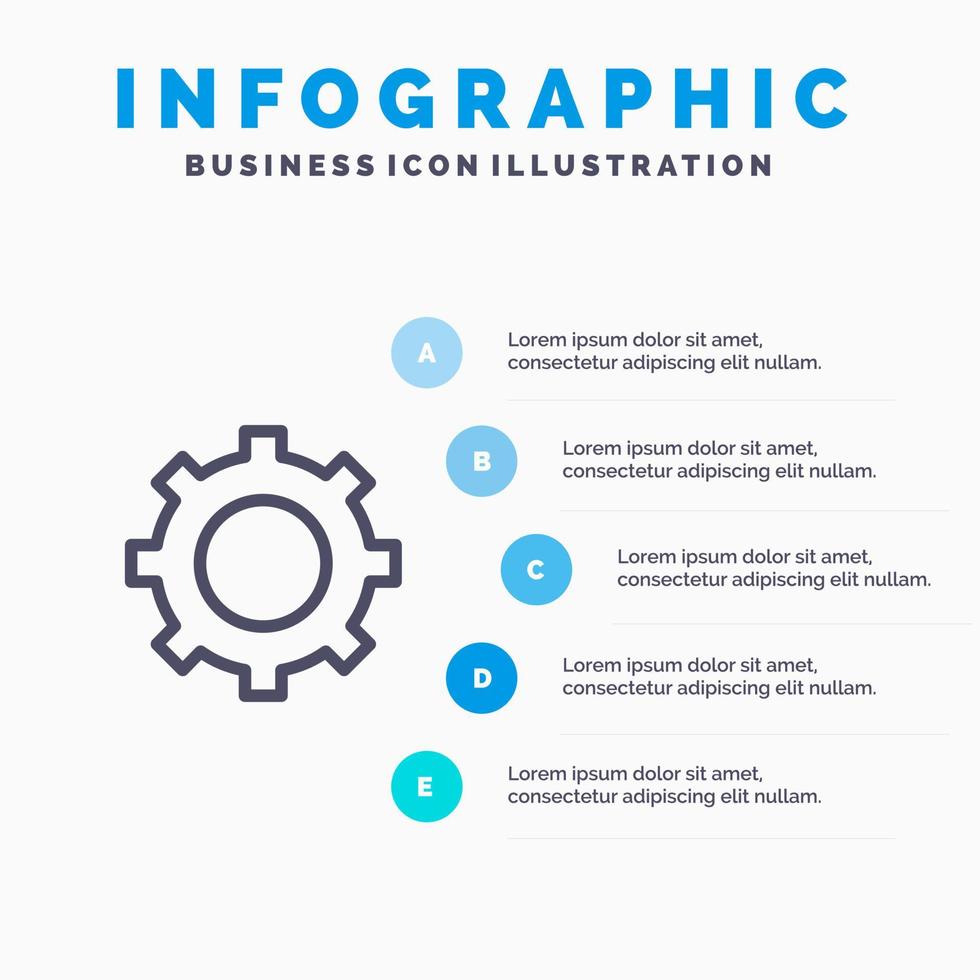 icono de línea de engranaje de ajuste de cog con fondo de infografía de presentación de 5 pasos vector