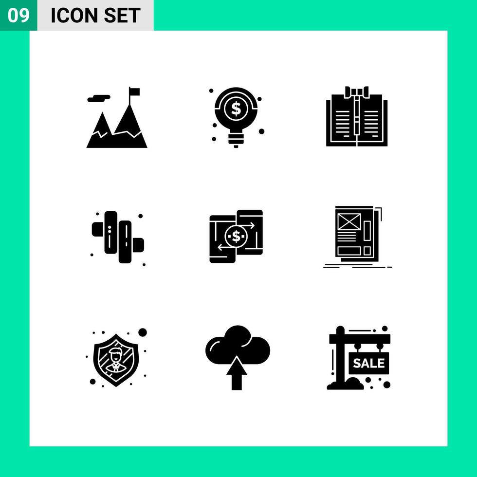 Group of 9 Modern Solid Glyphs Set for payment mobile copyright marshmallow camping Editable Vector Design Elements