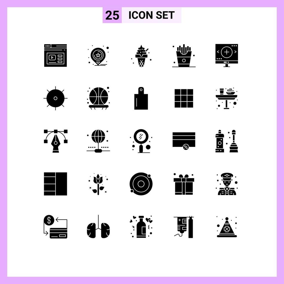 25 Solid Glyph concept for Websites Mobile and Apps computer food business eat sweets Editable Vector Design Elements