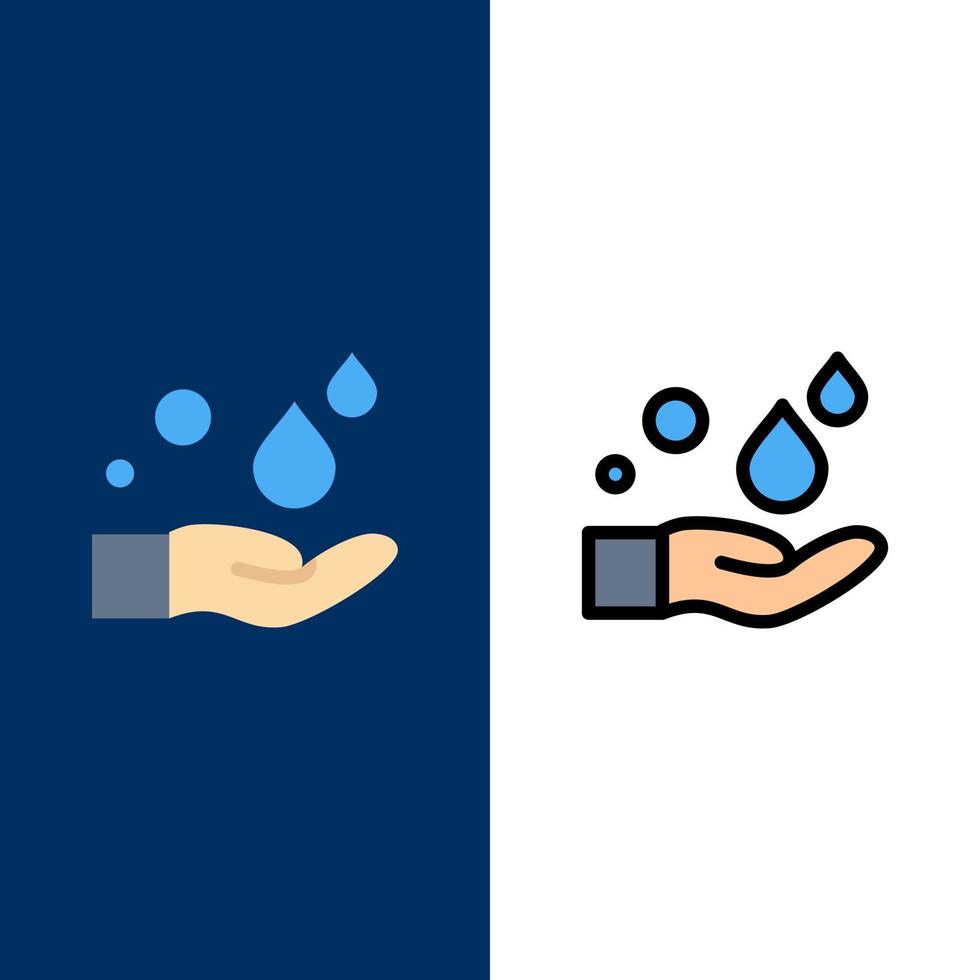 limpieza jabón de manos iconos de lavado plano y conjunto de iconos llenos de línea vector fondo azul